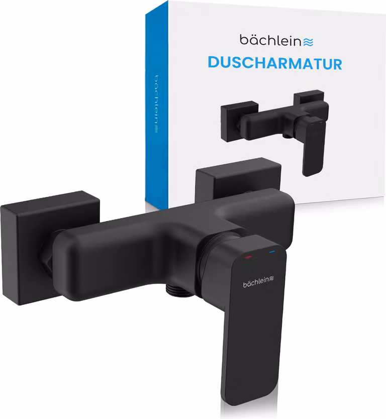 Miscelatore universale per doccia Bächlein con design angolare - Set completo di miscelatori con tutti gli accessori - Rubinetto monocomando per doccia nero opaco - angolare