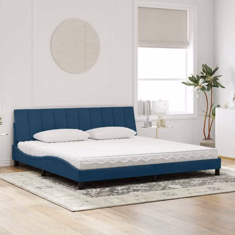 Letto con Materasso Hanko vidaXL in Velluto Blu e Bianco, L/P/H: 200 x 200 x 205 cm