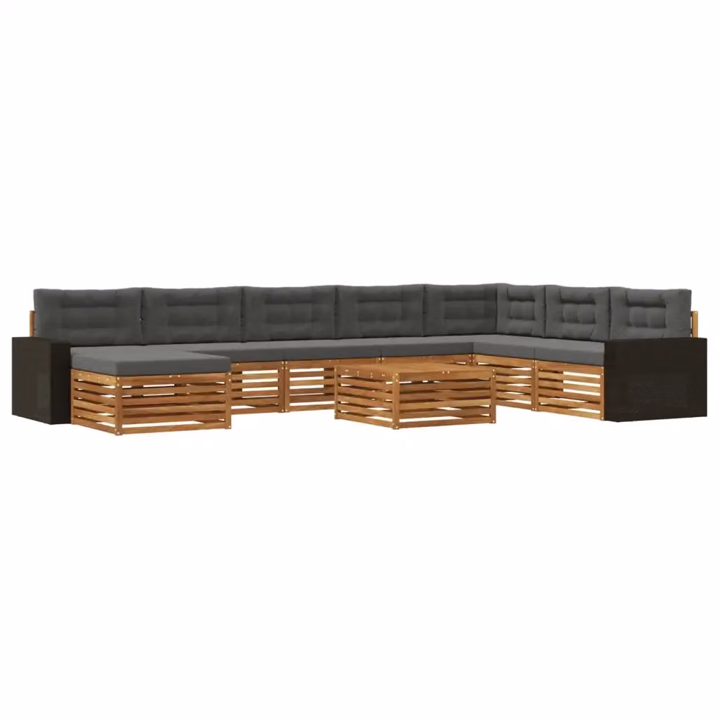 Set di divani da esterno a forma di U vidaXL in legno di acacia con tavolino e pouf, colore Antracite e Marrone – 2
