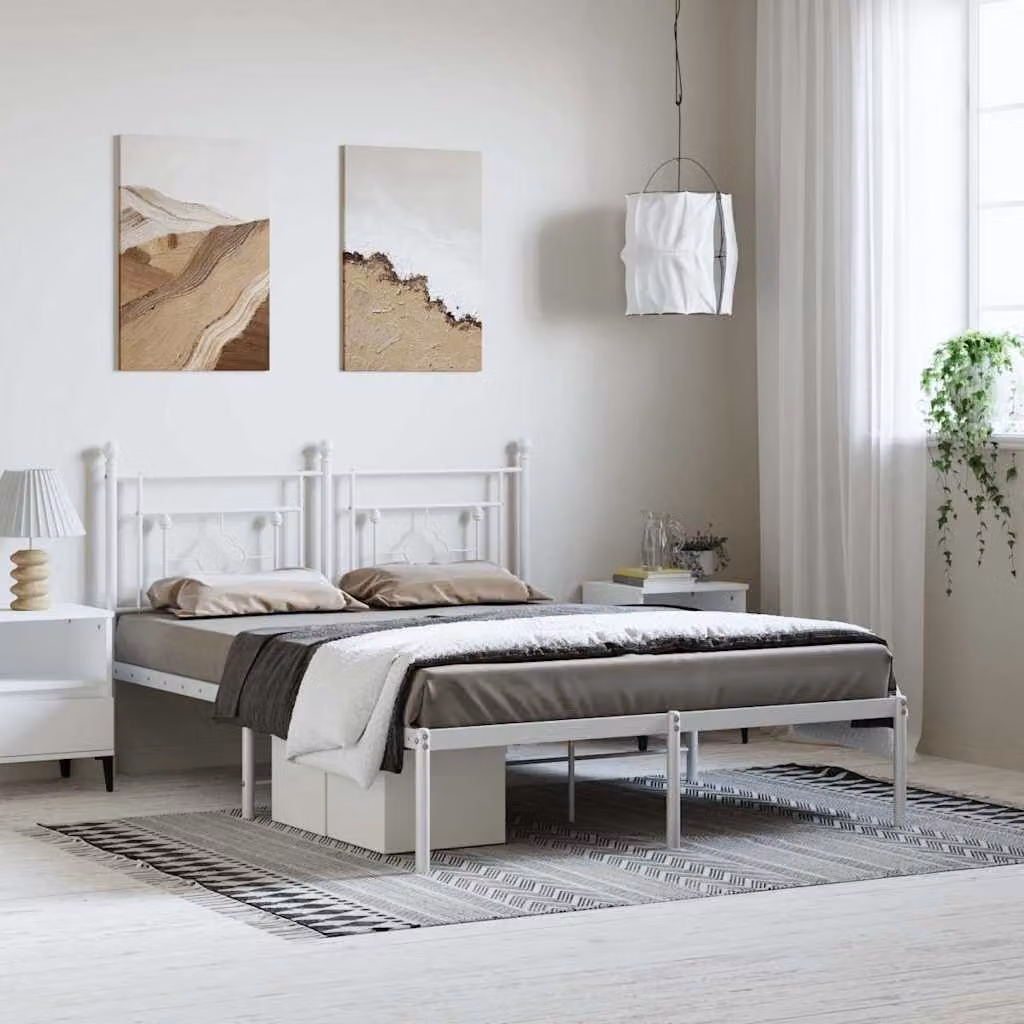 vidaXL Giroletto con Testiera in Metallo Bianco L: 198 cm, P: 207 cm, H: 97 cm