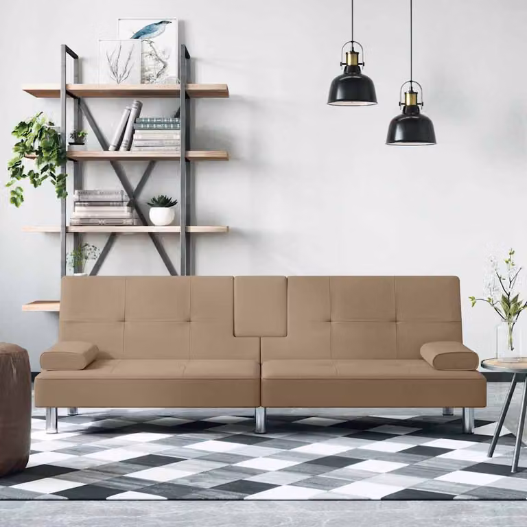 vidaXL Divano Letto Moderno in Similpelle Colore Cappuccino/Beige con Portabicchieri