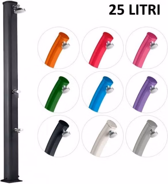 Doccia Solare Jolly S Arkema Design in Alluminio con Lavapiedi Colore Inox, Capacità 25 Litri