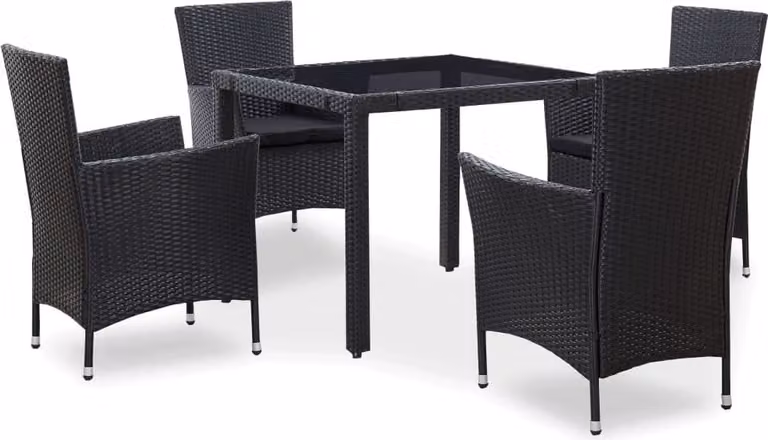 The Living Store Set da pranzo da giardino 5 pezzi in polirattan nero