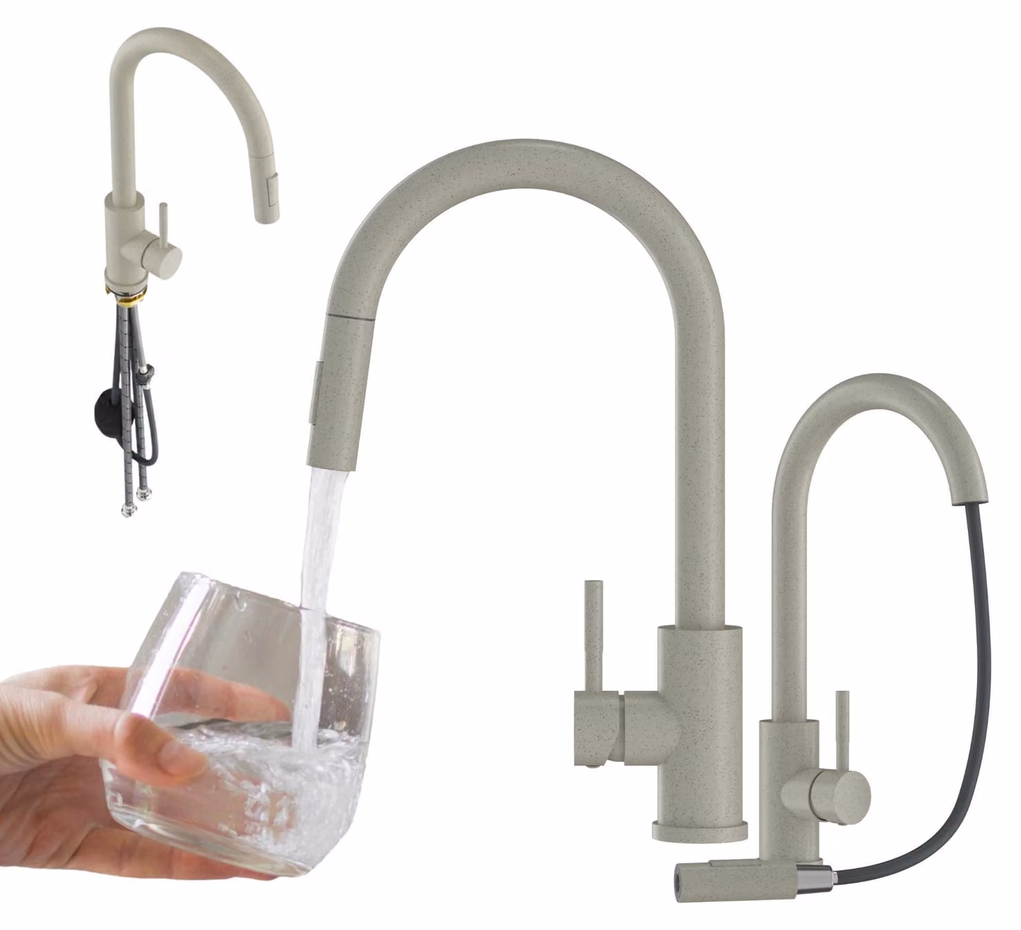 Granitan - Miscelatore cucina - Rubinetto cucina altezza 39 cm - Miscelatore lavello beige - LOSETO