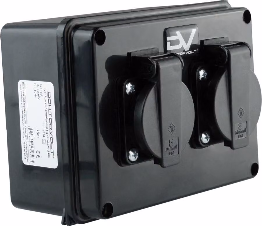 Scatola da parete 2x230V IP54 Distributore di corrente Schuko Distributore da parete 160x120x95 mm M-L 9573