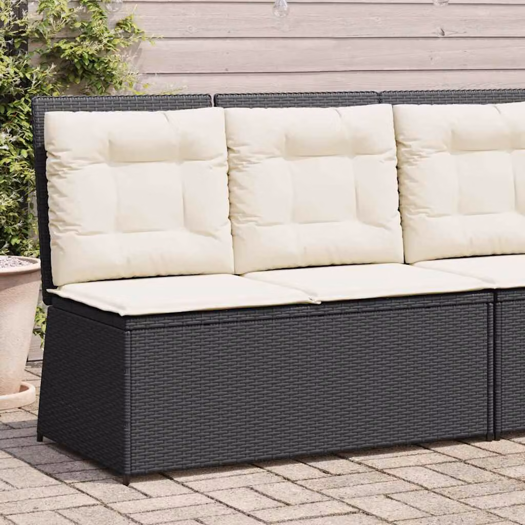 vidaXL Panca Reclinabile da Giardino in Polyrattan e Metallo con Cuscini Neri e Bianchi