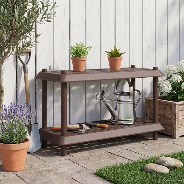 Unità di scaffalatura a 2 livelli vidaXL in plastica marrone, L 100 cm x P 40 cm x H 55,5 cm