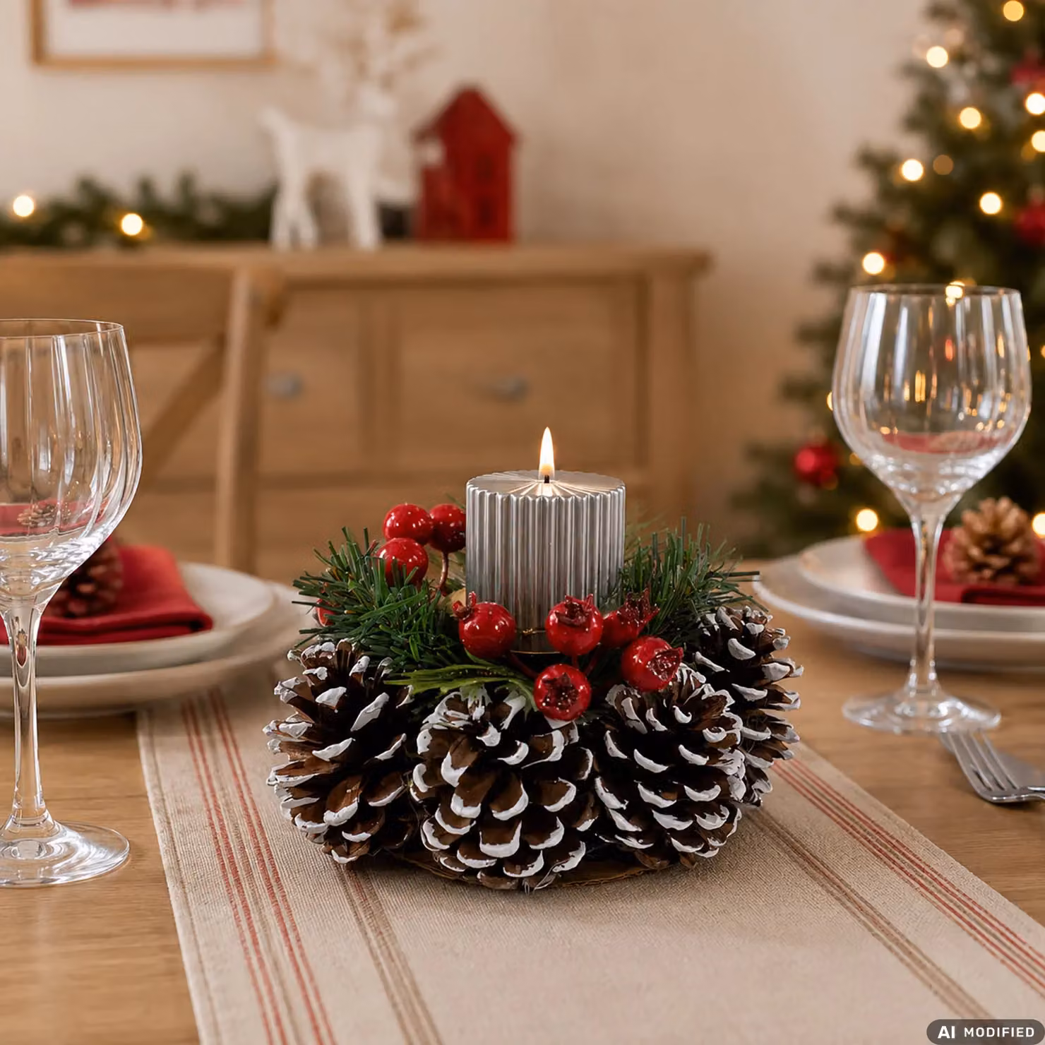 Vestiamo Casa Gran Natale Portacandela Natalizio con Pigne Decorative, Diametro: 15 cm – 2