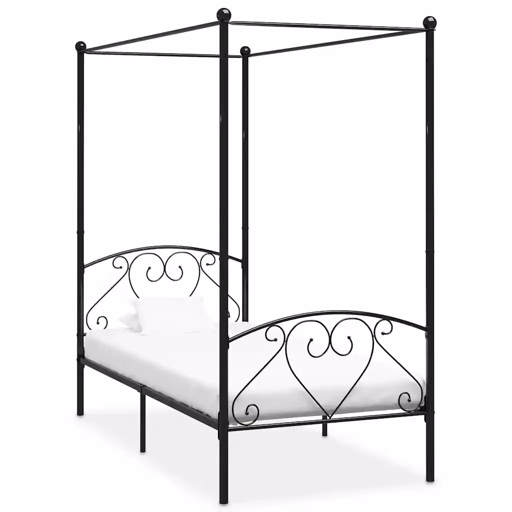 Letto a baldacchino vidaXL in metallo nero L/P/H: 200 x 90 x 198 cm – 2