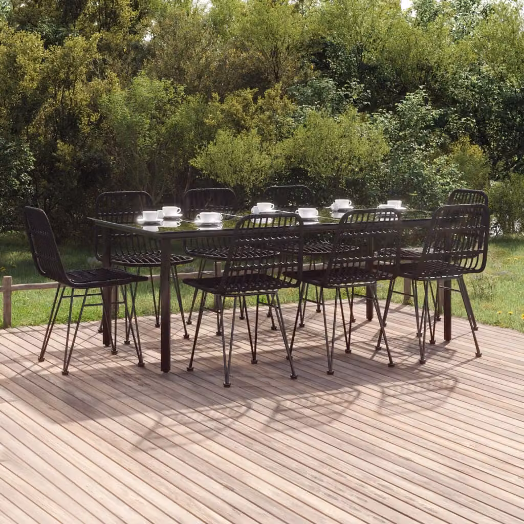 Set da pranzo da giardino vidaXL in polyrattan e vetro nero, 9 pezzi