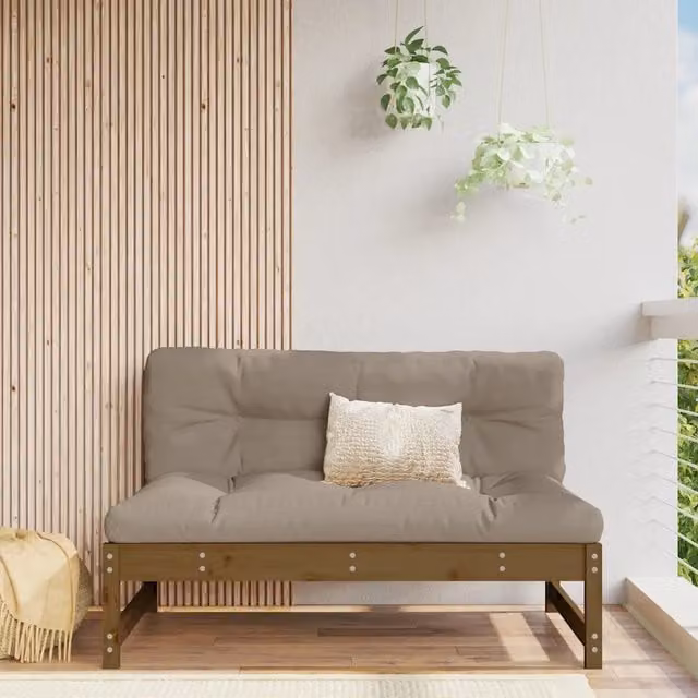 Divanetto Modulare Design Mania in Legno di Pino Marrone e Beige con Cuscini, L/P/H: 120 x 80 x 70 cm