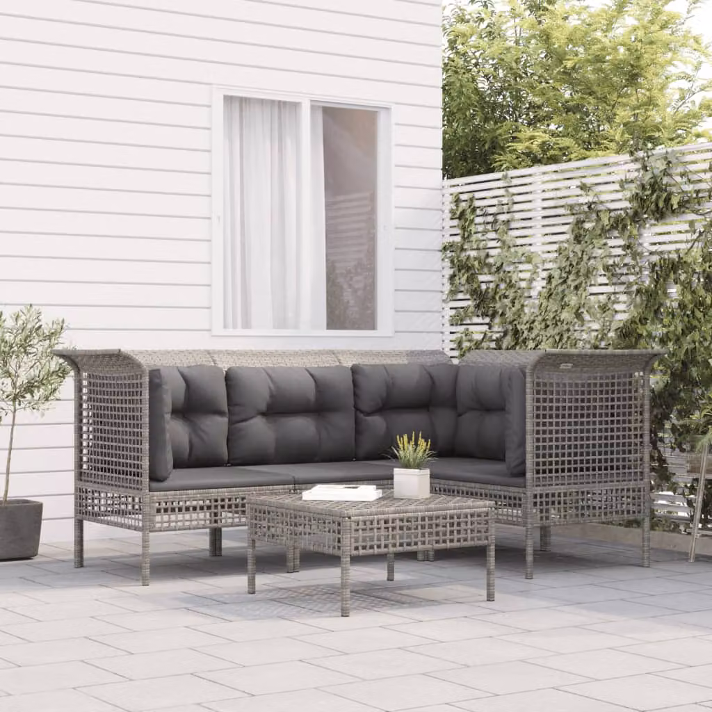Set Divani da Giardino vidaXL 5 Pezzi a Forma di L con Cuscini Grigio