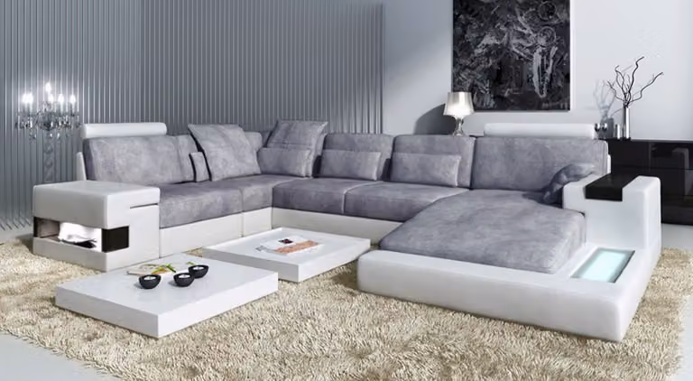 Leder U-Form Wohnlandschaft Polster Eckcouch Couch mit USB Leder Sofa Ecksofa