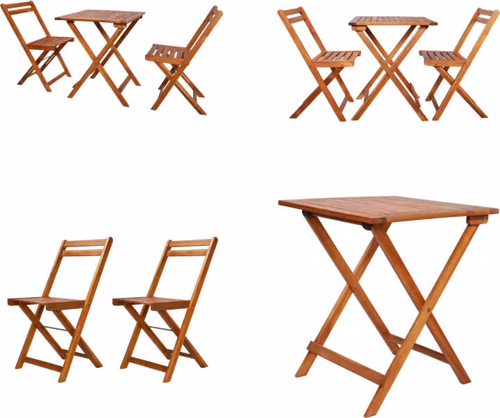 vidaXL 3 pezzi. Set da bistrot pieghevole in legno massiccio di acacia - Set da bistrot - Set da bistrot - Set da bistrot - Set da bistrot