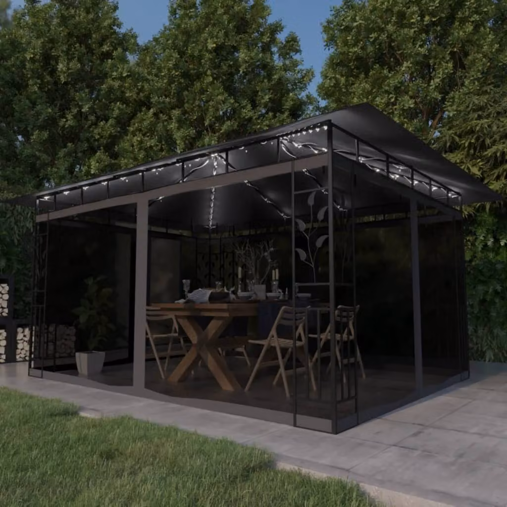 Gazebo The Living Store con zanzariera e luci LED 4x3x2,73m antracite