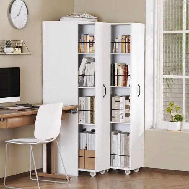 Libreria Minimal con 4 Ripiani e Rotelle in MDF e Metallo, Bianca, per Soggiorno, Cucina o Bagno, L/P/H: 41 x 20 x 158 cm – 1
