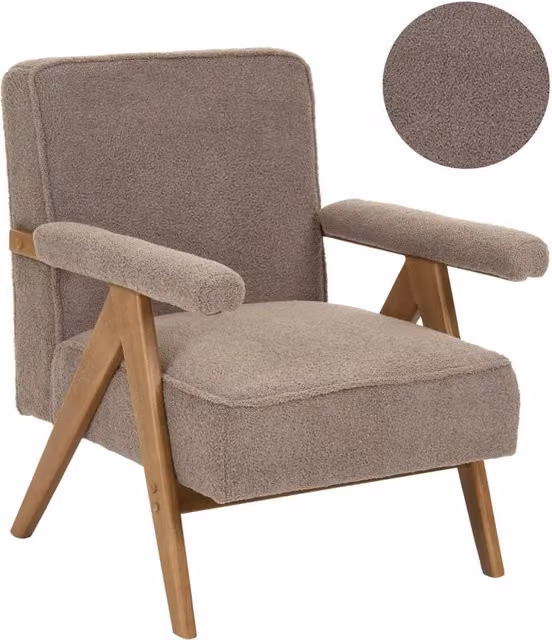 Poltrona BELIANI in tessuto boucle beige con struttura in legno e braccioli per soggiorno L/P/H: 72 x 70 x 81 cm – 1