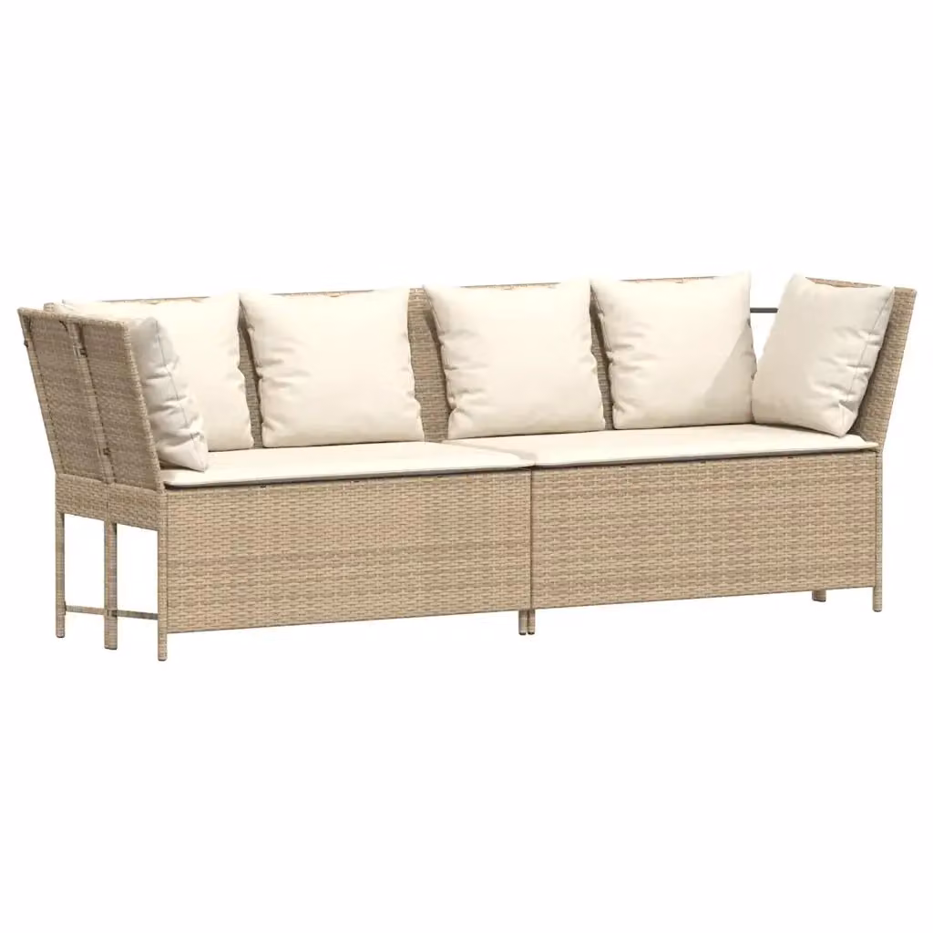Divano da giardino moderno vidaXL in polyrattan beige con cuscini bianchi e struttura in metallo – 2