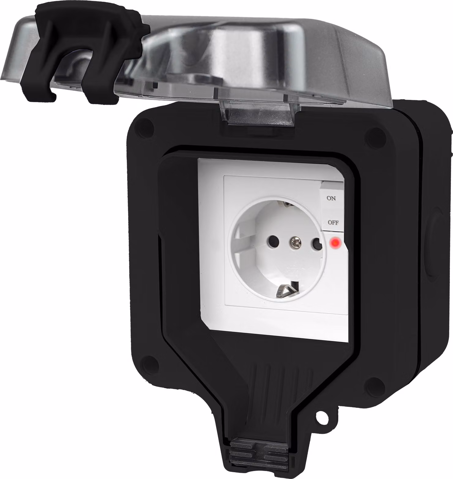 Prese da parete IP66, nere, per esterni, adatte per giardini e applicazioni outdoor, con interruttore