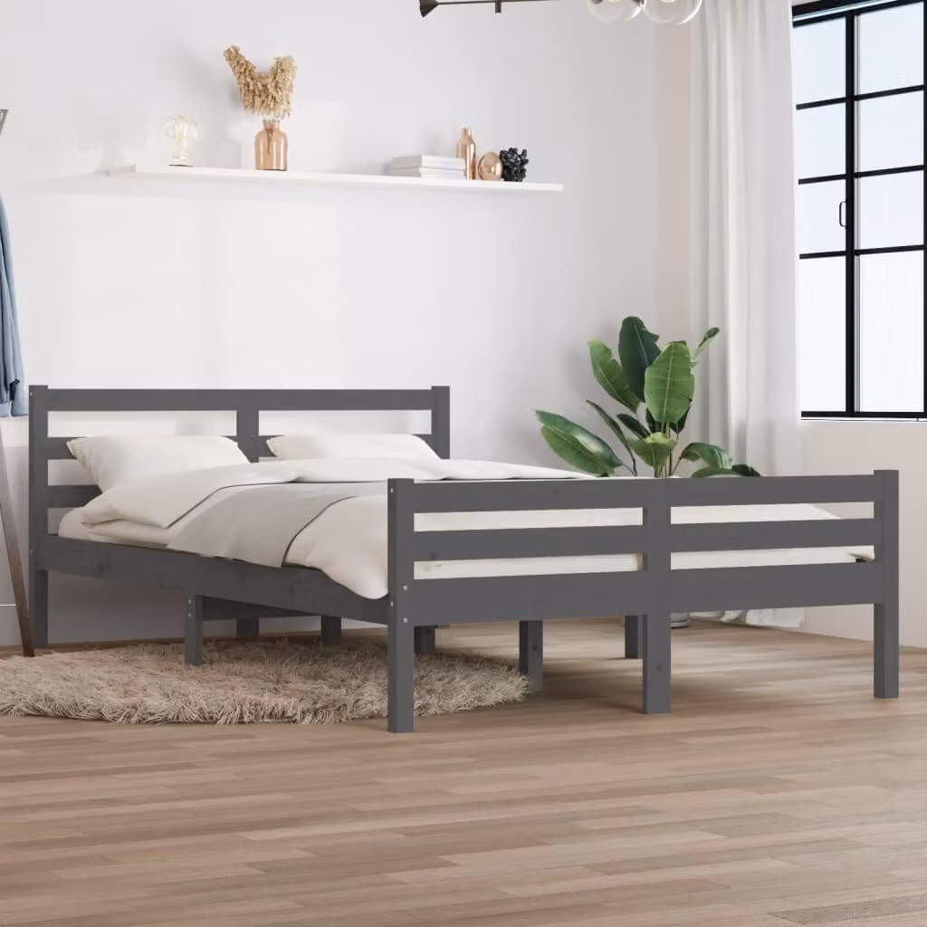 The Living Store Letto in legno massiccio grigio 150x200 cm