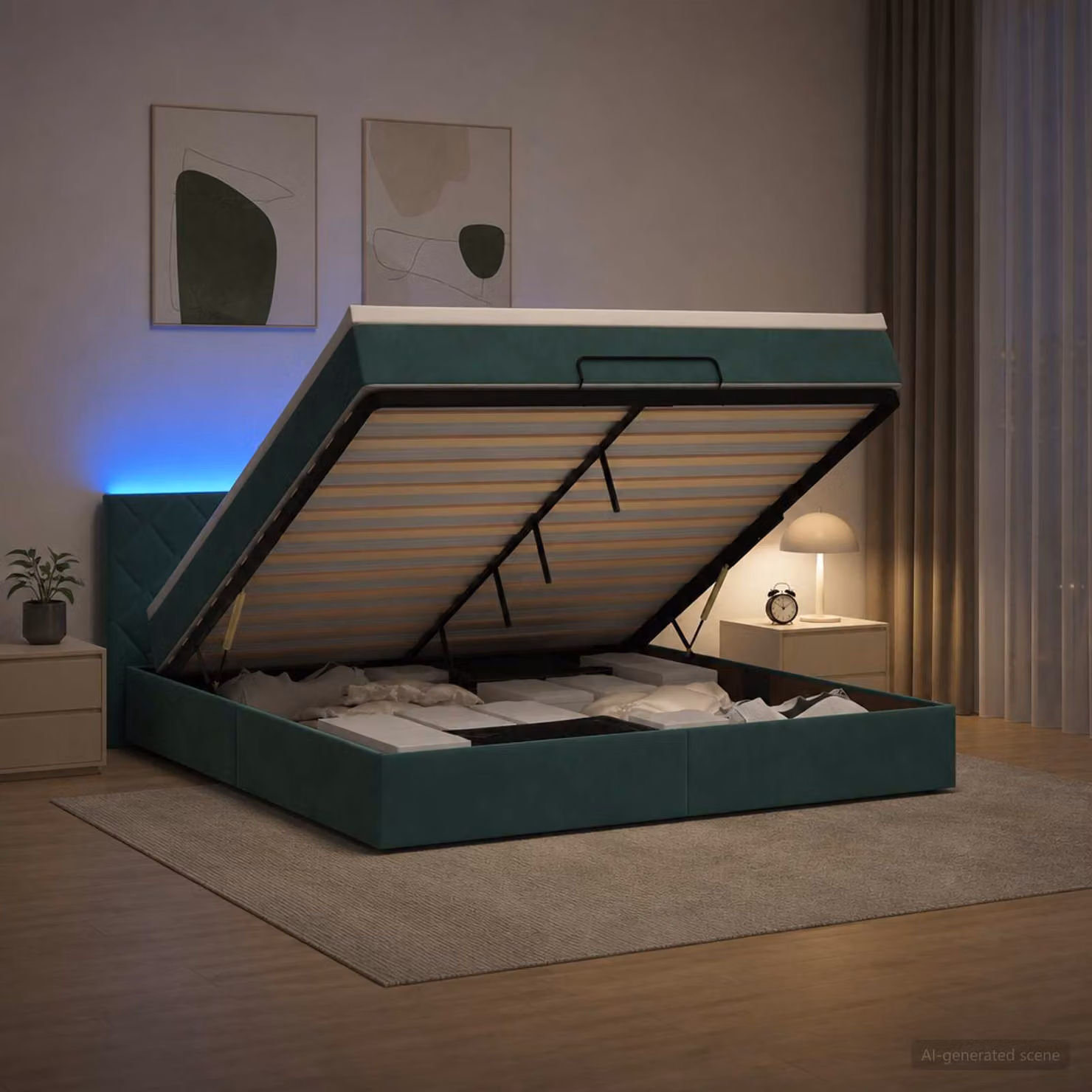 Letto Ottomano con Materasso e LED vidaXL, Verde Scuro, L/P/H: 180 x 200 x 88 cm