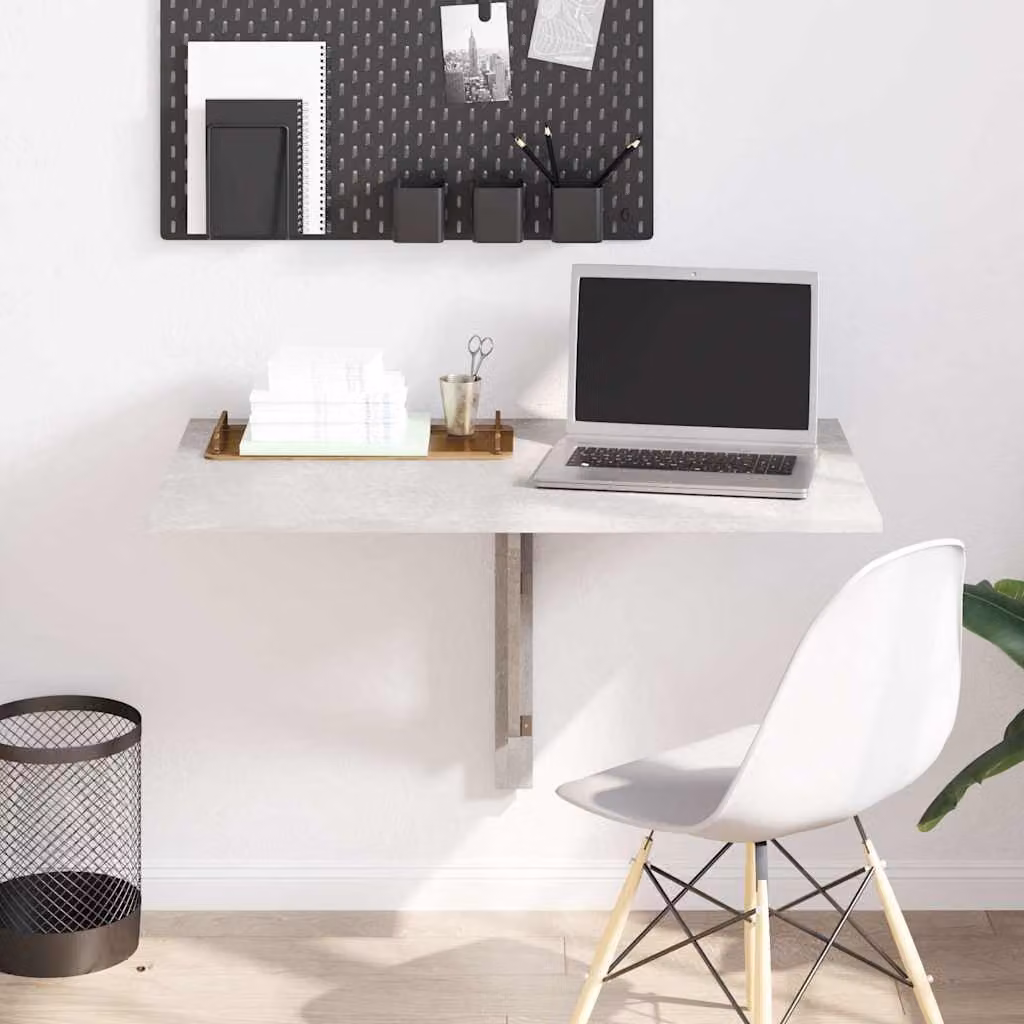 vidaXL Tavolino da muro pieghevole moderno in composito grigio L: 100 cm, P: 60 cm, H: 56 cm