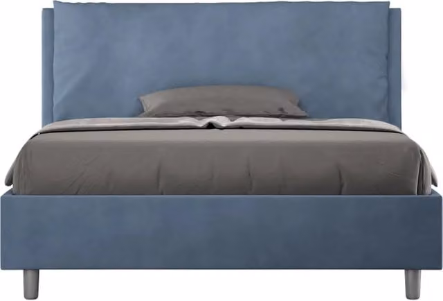 Letto Matrimoniale Francese Antea Large Blu con Rete e Contenitore Imbottito in Microfibra L/P/H: 140 x 210 x 110 cm