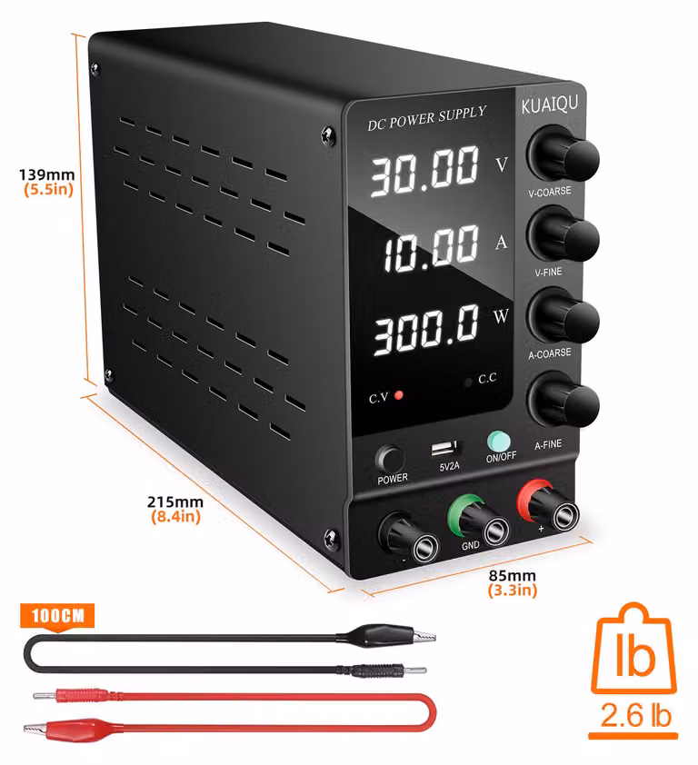 Alimentatore DC regolabile - Uscita 32V 6A - Peso 1,6 kg - Display LED - Per test di elettronica