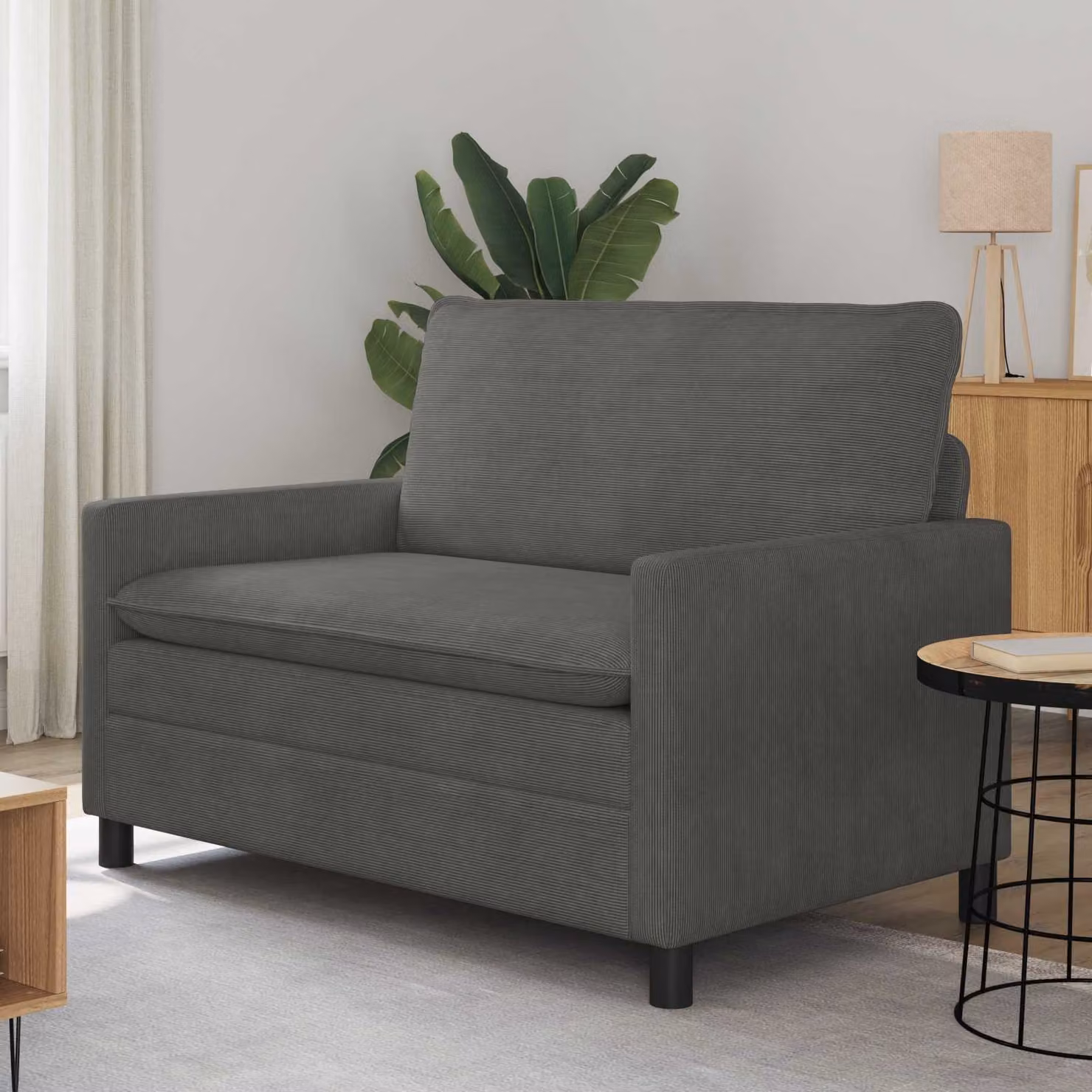 Divano vidaXL in tessuto grigio scuro con struttura in metallo e coperture rimovibili L: 126 cm, P: 81 cm, H: 87,5 cm