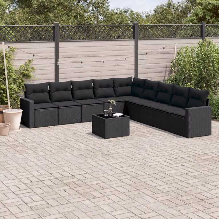 vidaXL Set Divani da Giardino a L con Tavolino da Esterno Nero e Cuscini Inclusi