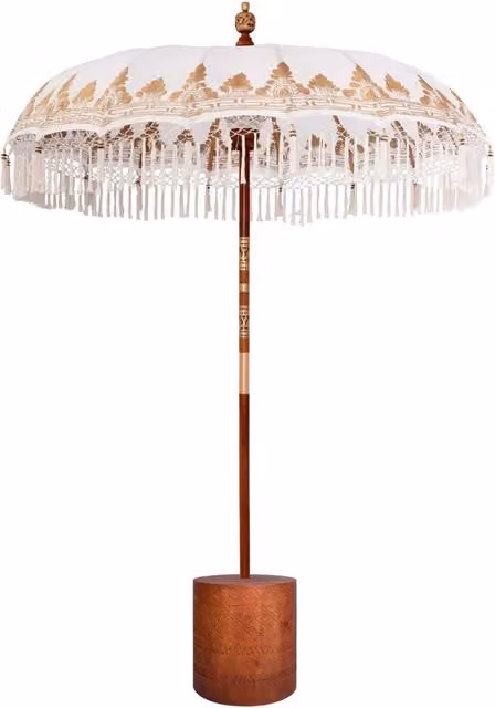 Ombrello balinese con base Videx in legno e cotone, colori beige, marrone e bianco, Ø 190 cm