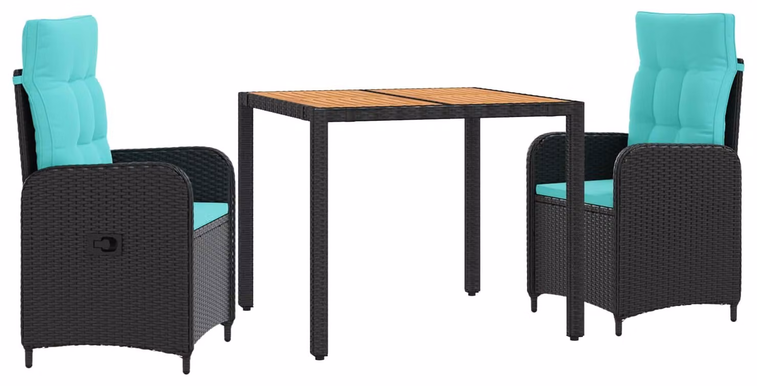 Set da tavolo da esterno composto da 3 pezzi, realizzato in rattan in polietilene e acciaio con rivestimento in polvere