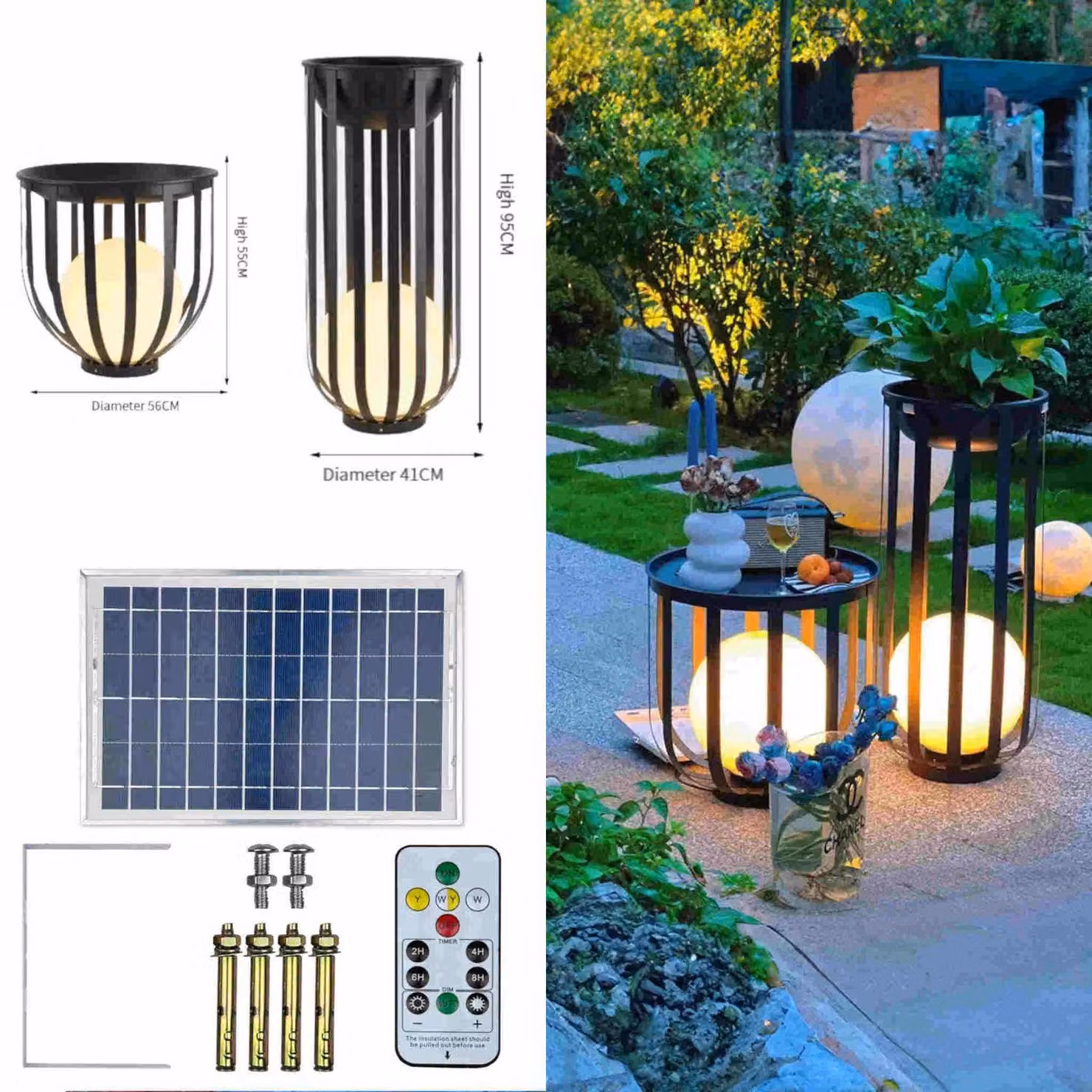 Set di lampade da esterno in metallo di alta qualità per giardino o patio, lampade da esterno: lampada 95cm x 41cm