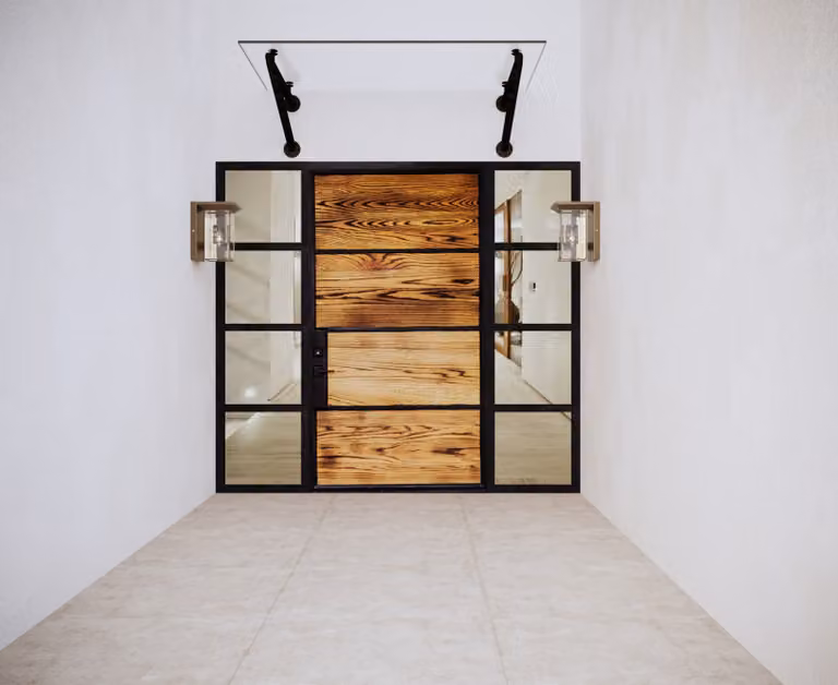 Tettoia in vetro per porta d'ingresso, vetro stratificato di sicurezza (VSG) da 13,1 mm, trasparente, Rom Nero, 170x90 cm, GlasHomeCenter