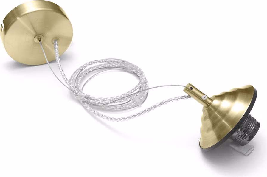 Alice - Kit sospensione per codice Alice V/G lampadina E27 con rosone ottone, cavo trecciato trasparente e copriportalampada 1XE27 max 1X60W IP20