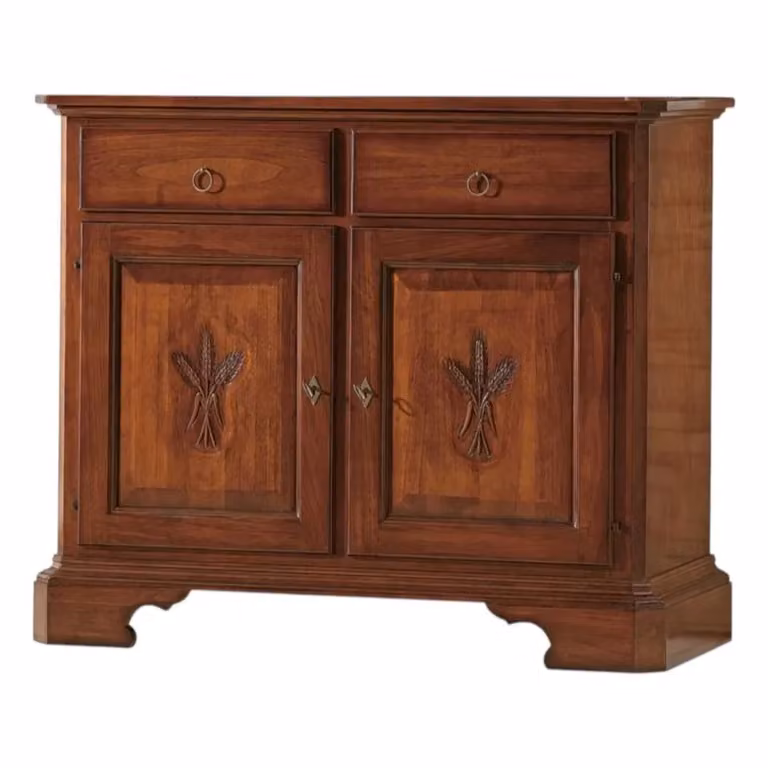 Madia credenza 2 porte in legno massello Mobili 2G tinta noce L: 114 cm, P: 49 cm, H: 95 cm