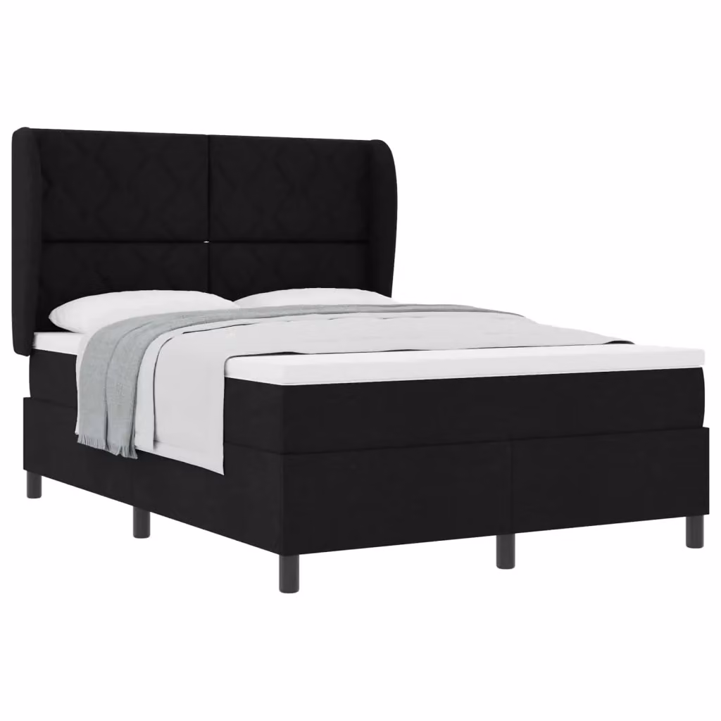 Letto a molle moderno con testiera vidaXL in tessuto nero L 140 x P 200 cm – 2