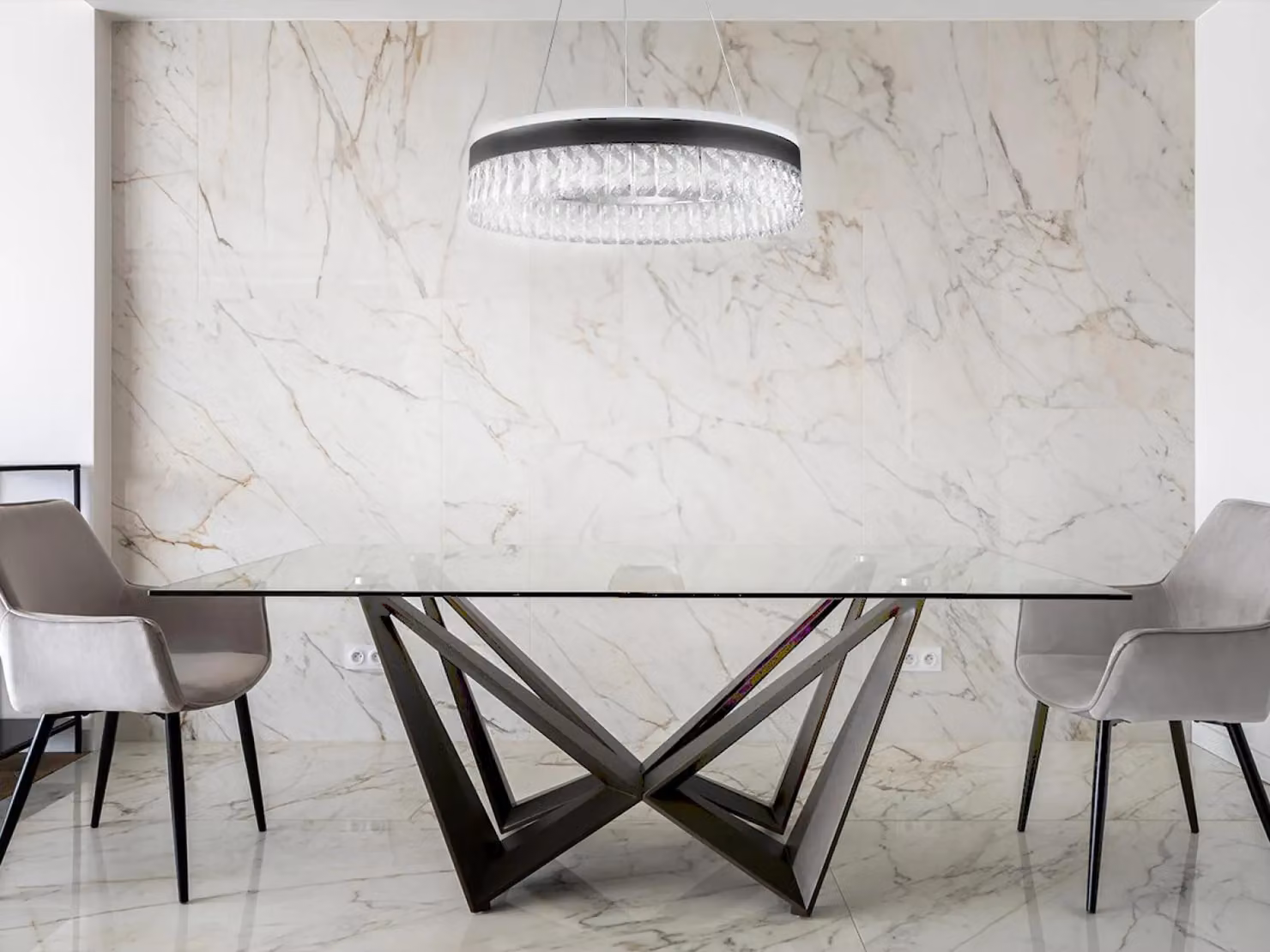 Lampadario a sospensione in cristallo con luci LED, telecomando e potenza di 90W - Modello TA2300/B