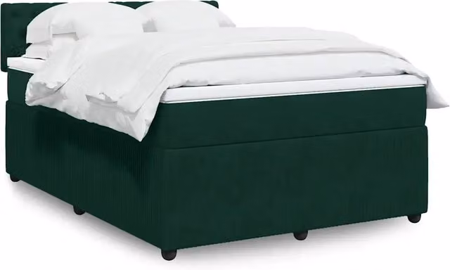 Letto Ibrido con Giroletto a Molle e Materasso vidaXL in Velluto Verde Scuro e Bianco, L/P/H: 140 x 190 x 100,5 cm – 1