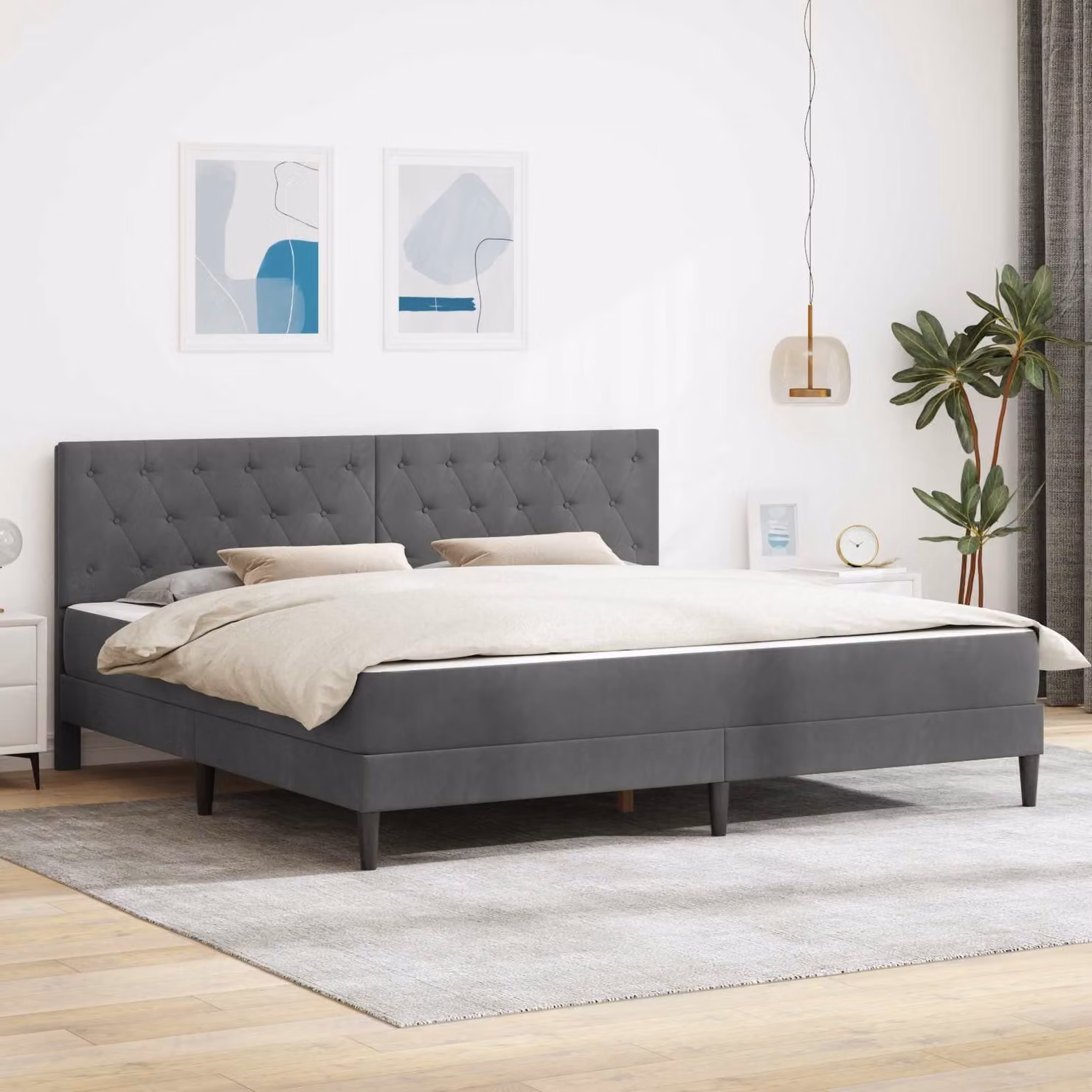 Struttura letto con materasso vidaXL in velluto grigio, L 200 x P 200 x H 280 cm