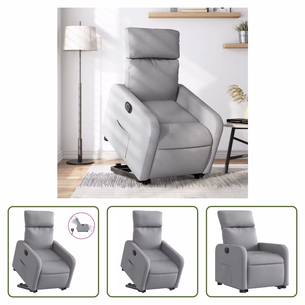 The Living Store Poltrona relax con supporto elettrico in tessuto grigio chiaro