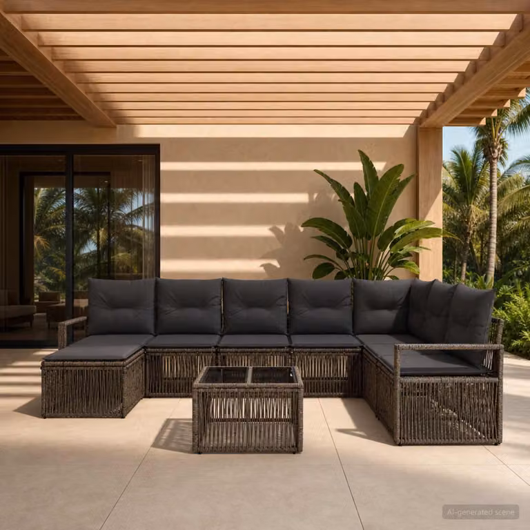 Maison Exclusive - Set da giardino composto da 9 pezzi, divano, colore grigio, realizzato in rattan sintetico