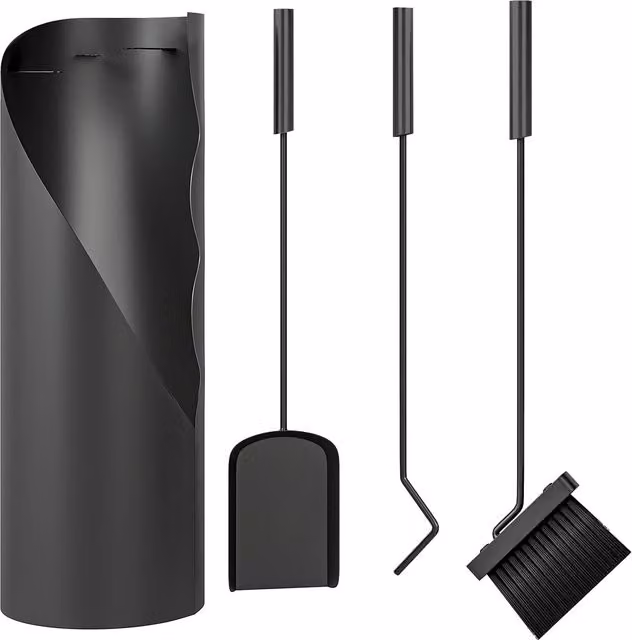 Set di utensili da camino Outsunny in metallo nero, 4 pezzi con scopa, paletta, attizzatoio e supporto, L/P/H: 20 x 20 x 65 cm
