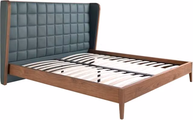 Letto matrimoniale moderno Angel Cerdá in similpelle verde con struttura in legno, L/P/H: 180 x 200 x 123 cm
