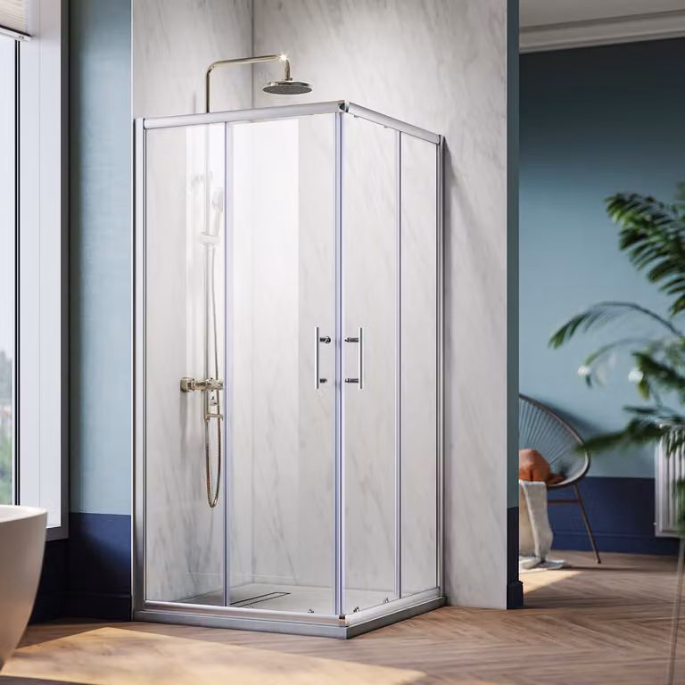 Cabina doccia SONNI 76 x 76 cm ingresso ad angolo doppie porte scorrevoli doccia ESG vetro funzione di sgancio rapido protezione dagli schizzi
