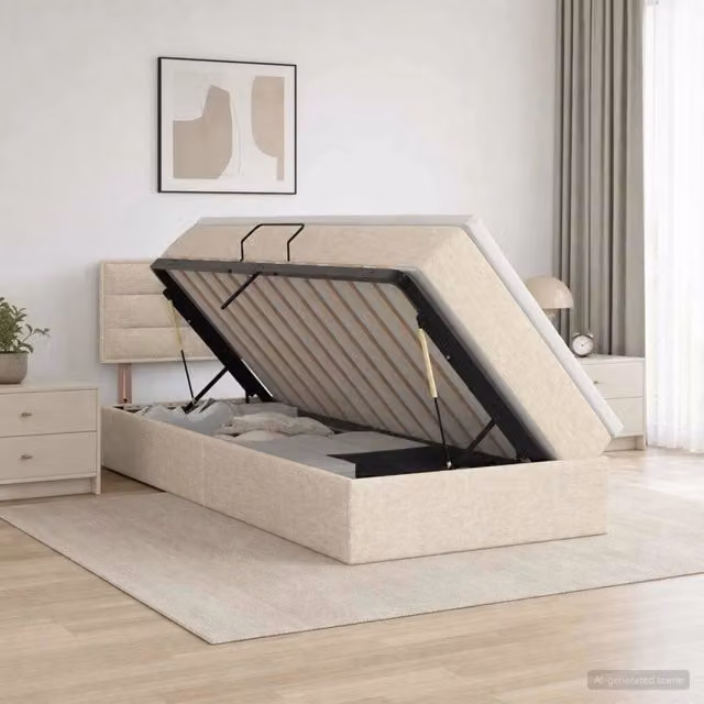 Letto con contenitore LED e materasso Crema 90 x 200 cm Tessuto 3458977