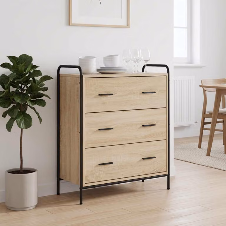 Credenza moderna vidaXL in legno ingegnerizzato color rovere sonoma, beige e marrone, L: 97 cm, P: 33 cm, H: 81 cm