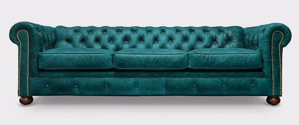 Sofa 3 Sitzer Grün Ledersofa Couchen Couch Chesterfield Garnitur Leder