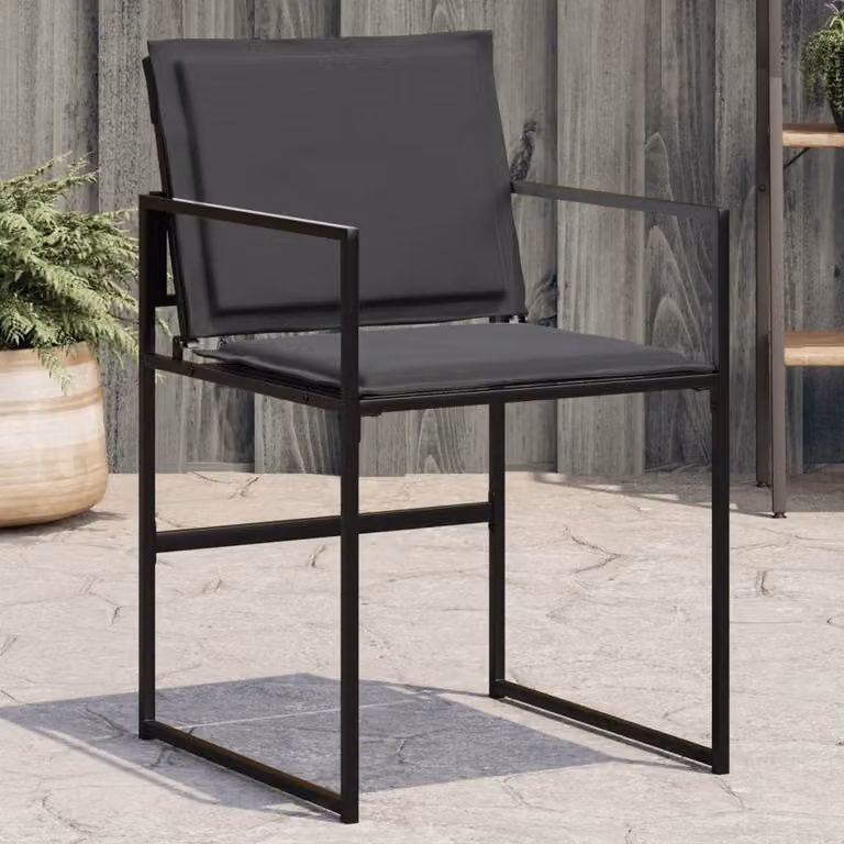 Set di 4 sedie da giardino vidaXL in acciaio verniciato a polvere e textilene con cuscini, colore nero e grigio