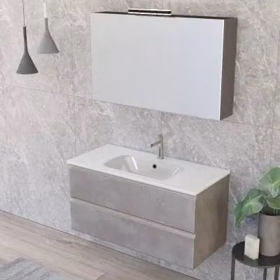 Mobile bagno sospeso INBAGNO Master grigio con lavabo e specchio contenitore con illuminazione LED L: 100 cm, P: 45 cm, H: 40 cm